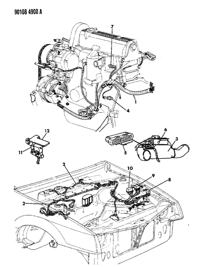 1990 Dodge Shadow Wiring - Engine - Front End & Related Parts Diagram