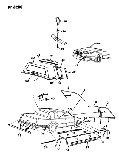 1991 Chrysler New Yorker Molding Windshield Outside Side Diagram for 5261622