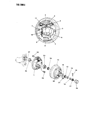 1987 Chrysler Town & Country Brakes, Rear Drum Diagram