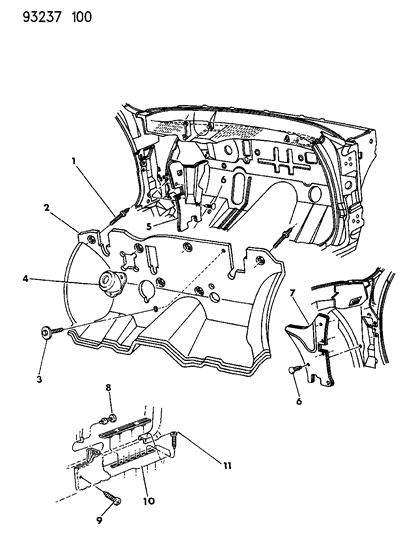 1993 Chrysler Imperial Cowl Panel & Silencers Diagram