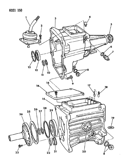 1987 Dodge Dakota Transmission Case, Extension & Miscellaneous Parts Diagram