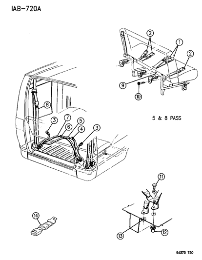 1994 Dodge Ram Van Belts - Seat Intermediate & Rear Seats Diagram