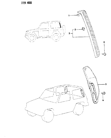 1988 Dodge Raider Rear Duct & Garnish Air Outlet Diagram