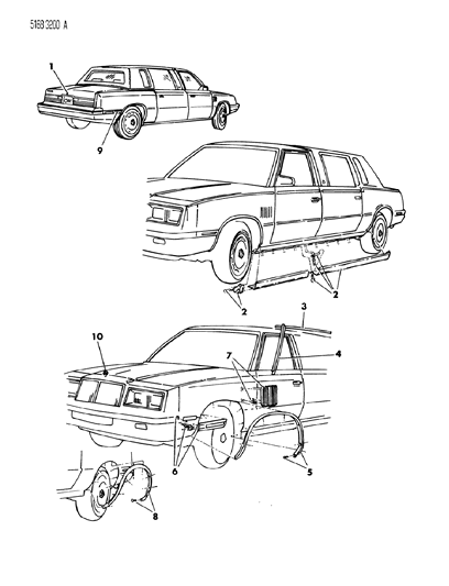 1985 Chrysler Town & Country Mouldings & Ornamentation - Exterior View Diagram 8
