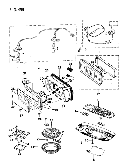 1989 Jeep Grand Wagoneer Lamps - Cargo-Dome-Courtesy-Underhood Diagram