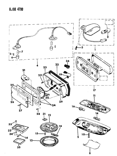 1987 Jeep J10 Lamps - Cargo-Dome-Courtesy-Underhood Diagram