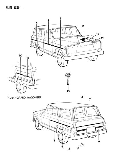 1985 Jeep Grand Wagoneer Mouldings, Exterior - Lower Diagram 4