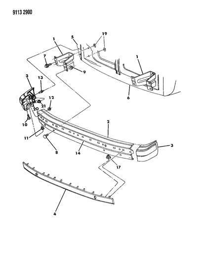 1989 Dodge Caravan Bumper, Front Diagram