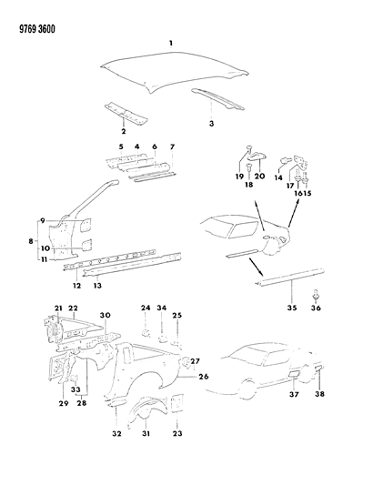 1989 Chrysler Conquest Roof & Front Pillar Diagram