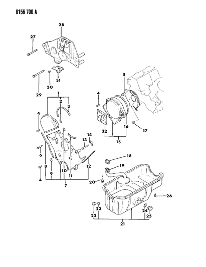 1988 Chrysler New Yorker Oil Pan & Timing Belt Cover Diagram