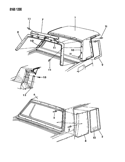 1988 Chrysler Town & Country Cover, Roof - Exterior View Diagram