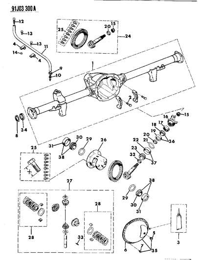 1992 Jeep Wrangler Housing & Differential, Rear Axle Diagram 1