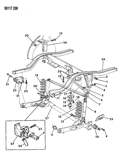 1990 Dodge Shadow Suspension - Rear Diagram