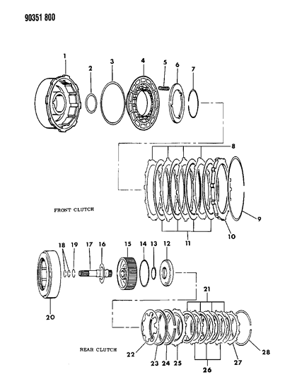 1992 Dodge D350 Clutch, Front & Rear With Gear Train Diagram 4