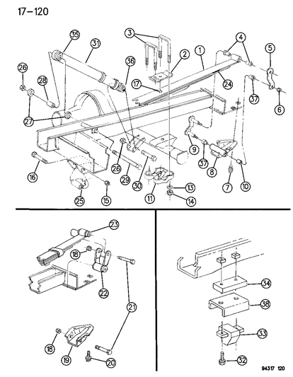 1994 Dodge Ram Van Suspension - Rear Leaf With Shock Absorber Diagram 2