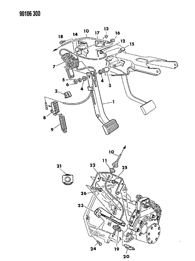 1990 Chrysler TC Maserati Clutch Pedal & Linkage Diagram 1