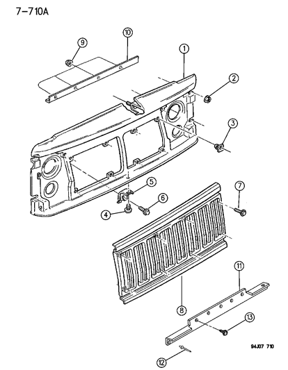1995 Jeep Cherokee Grille & Related Parts Diagram