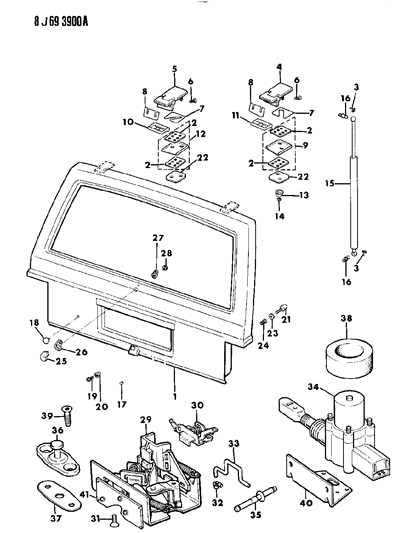 1987 Jeep Wagoneer Lift Door Latch & Hinges Diagram