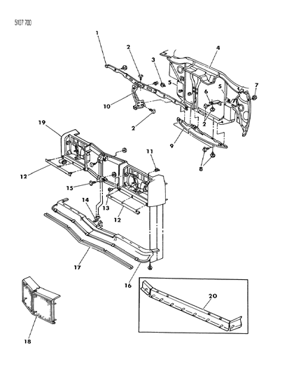 1985 Chrysler LeBaron Base Grille & Related Parts Diagram 2