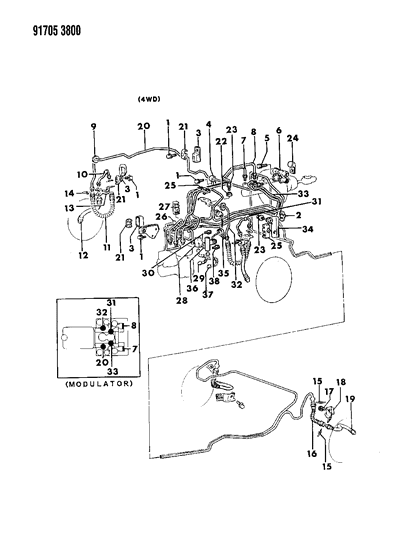 1991 Dodge Colt Lines & Hoses Anti-Skid Control Diagram 2