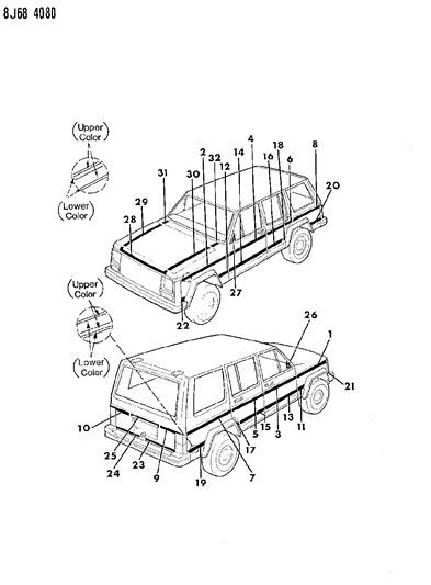 1987 Jeep Cherokee Decals, Exterior Diagram 3