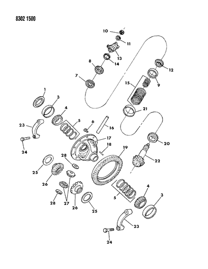 1989 Dodge D150 Differential - Front Axle Diagram 1