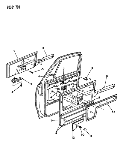 1991 Dodge D150 Panel - Door Trim Diagram