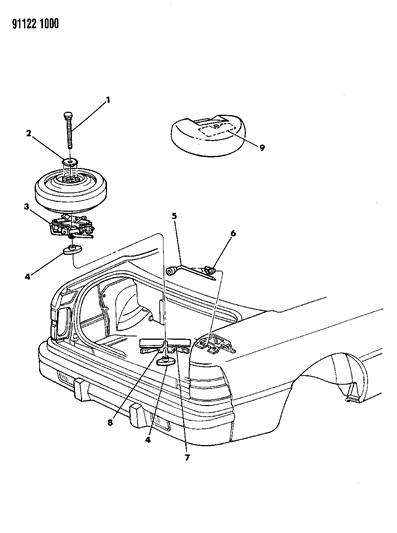 1991 Chrysler LeBaron GTC Jack & Spare Tire Stowage Diagram