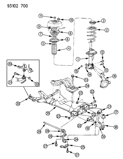 1993 Dodge Caravan Suspension - Front Diagram