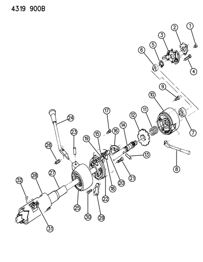 1985 Dodge D150 Column, Steering, Upper Without Tilt Diagram