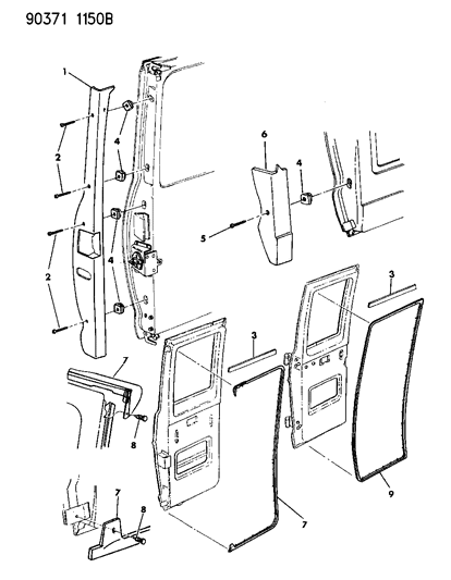 1992 Dodge Ram Van Door, Hinged Cargo Fillers And Weatherstrips Diagram