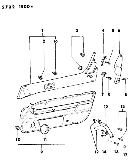 1985 Dodge Conquest Door Trim Panel & Armrest Diagram