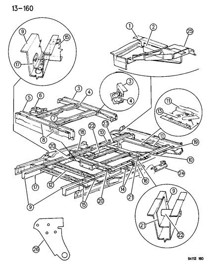 1994 Chrysler Town & Country CROSSMEMBER & R-& REINF Assembly - F/PAN Fuel T Diagram for 4719510