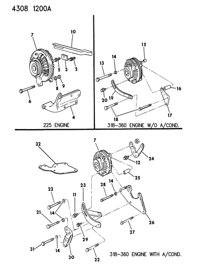 1985 Dodge Ram Wagon Alternator & Mounting Diagram 1