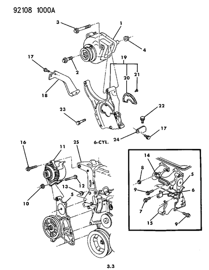 1992 Chrysler LeBaron GTC Alternator & Mounting Diagram 2