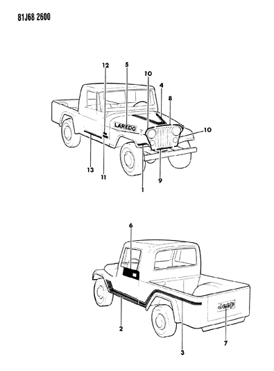 1985 Jeep Wrangler Decals, Exterior Diagram 4