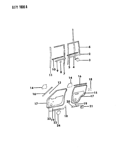 1987 Jeep Comanche Weatherstrips - Door Front And Rear Diagram