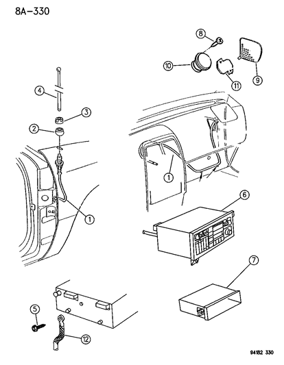 1994 Chrysler LeBaron Radio - Speaker & Antenna Diagram