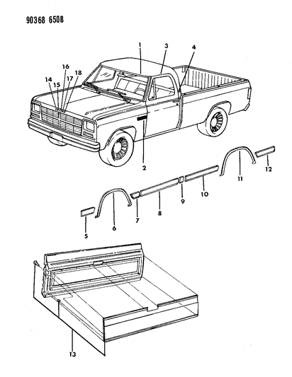 1993 Dodge D150 Mouldings & Ornamentation Diagram