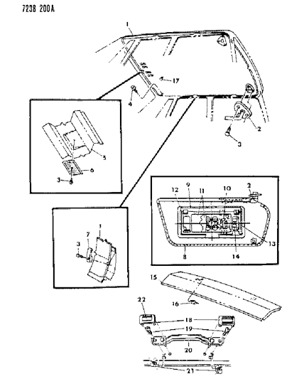 1987 Chrysler New Yorker Headliner Visor & Shelf Panel Diagram