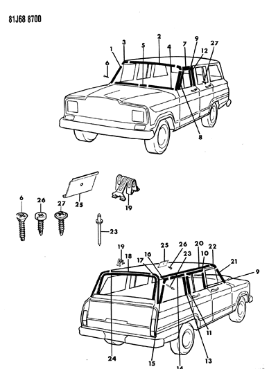 1984 Jeep Grand Wagoneer Mouldings, Exterior - Upper Diagram 2