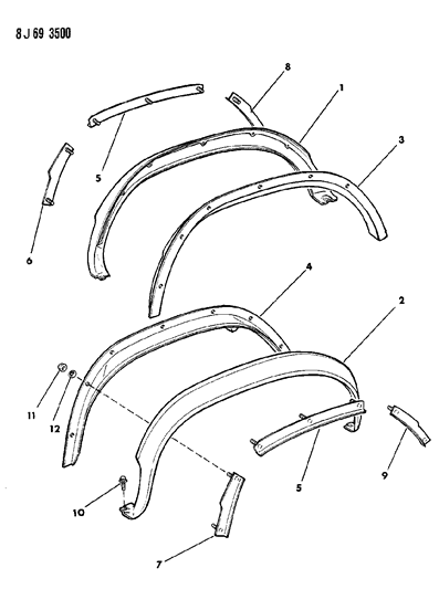 1987 Jeep Comanche Appliques, Rear Quarter Panel Diagram