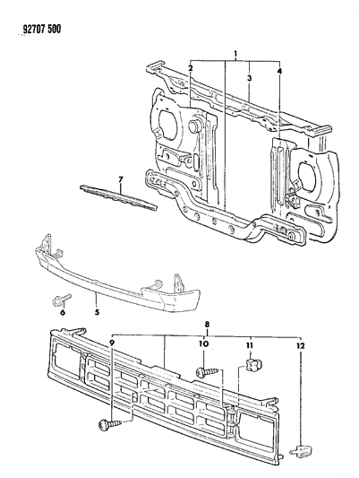1993 Dodge Ram 50 Grille & Related Parts Diagram