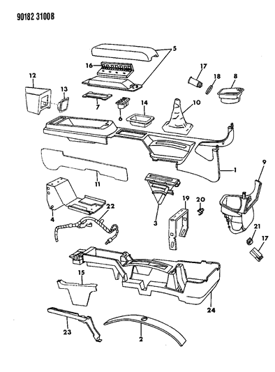 1990 Dodge Daytona Console, Center Diagram