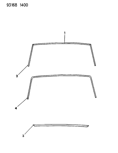 1993 Dodge Dynasty Mouldings - Windshield & Rear Window Diagram