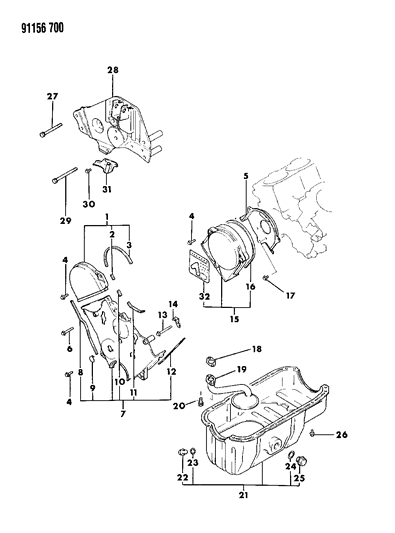 1991 Chrysler Town & Country Oil Pan & Timing Belt Cover Diagram