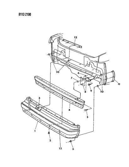 1988 Chrysler LeBaron GTS Fascia, Bumper Rear Diagram