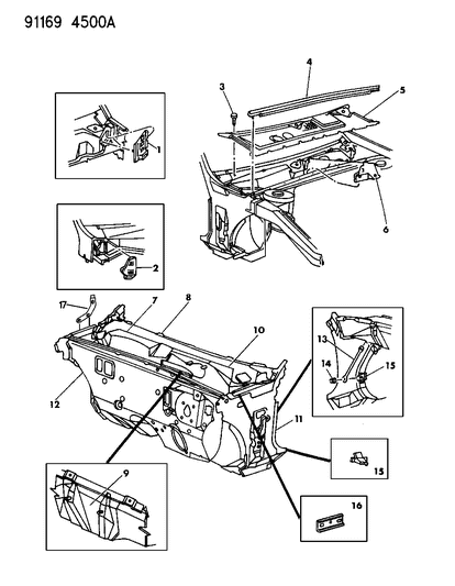 1991 Chrysler LeBaron Cowl & Dash Panel Diagram