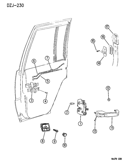 1994 Jeep Grand Cherokee Doors Rear Lock & Controls Diagram