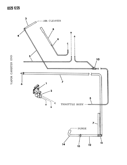 1989 Dodge Dakota EGR & Vapor Canister Hose Harness Diagram 2